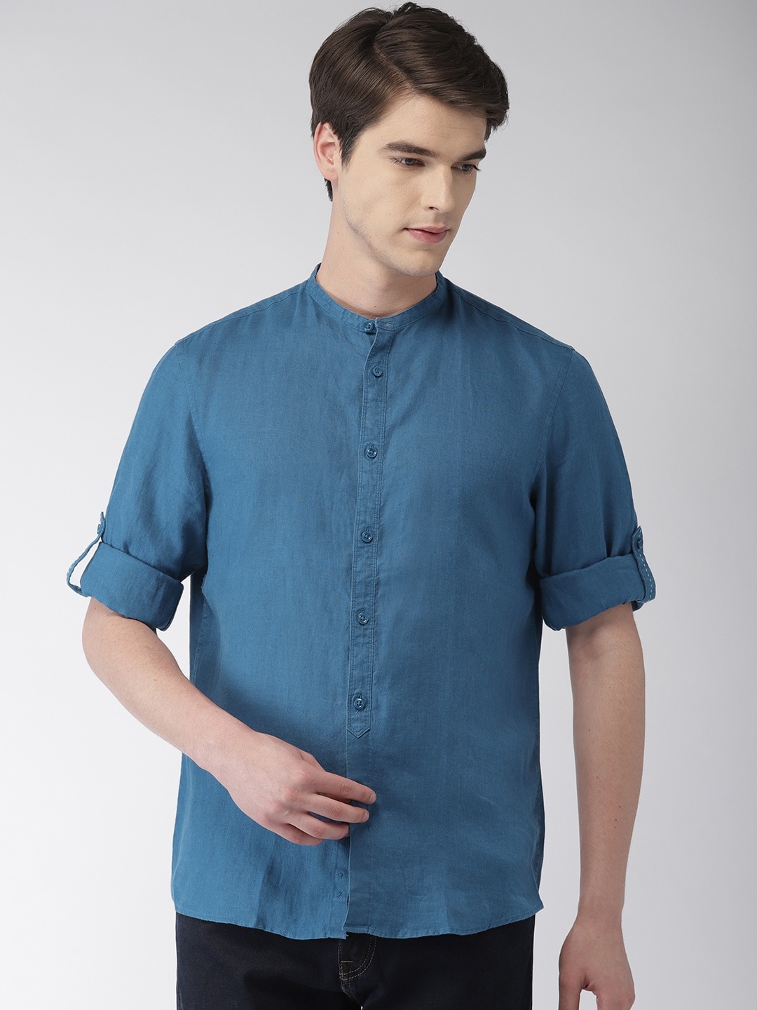 

Celio Men Teal Blue Regular Fit Solid Pure Linen Casual Sustainable Shirt