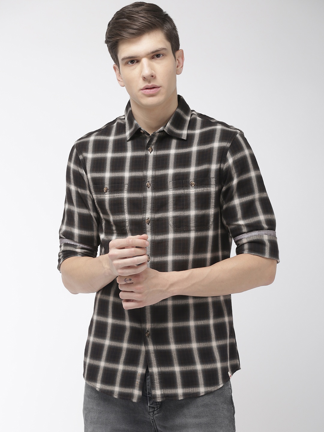 

Celio Men Black Regular Fit Checked Casual Shirt
