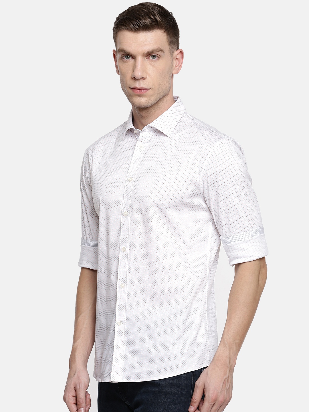 

Celio Men White & Red Stretch Slim Fit Printed Casual Shirt