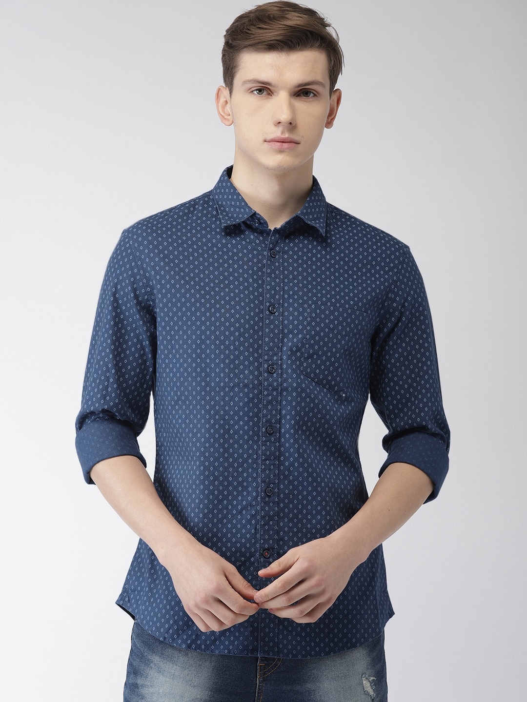 Celio Men Blue Slim Fit Printed Casual Shirt