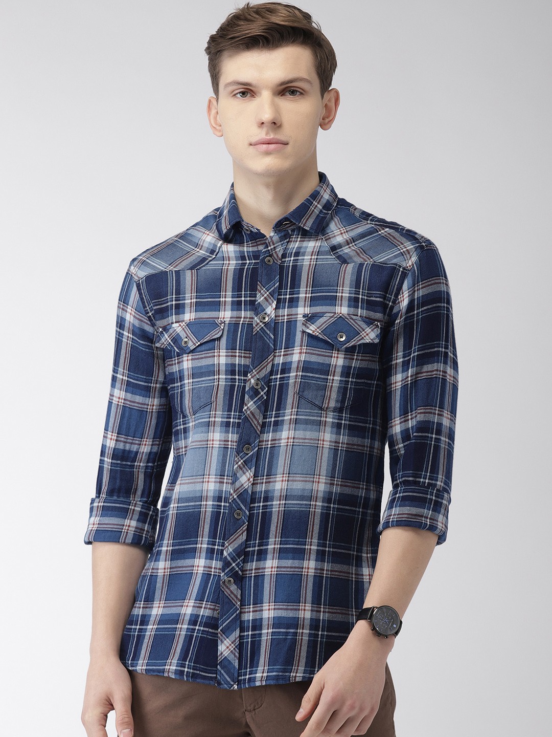 

Celio Men Blue Slim Fit Checked Casual Shirt