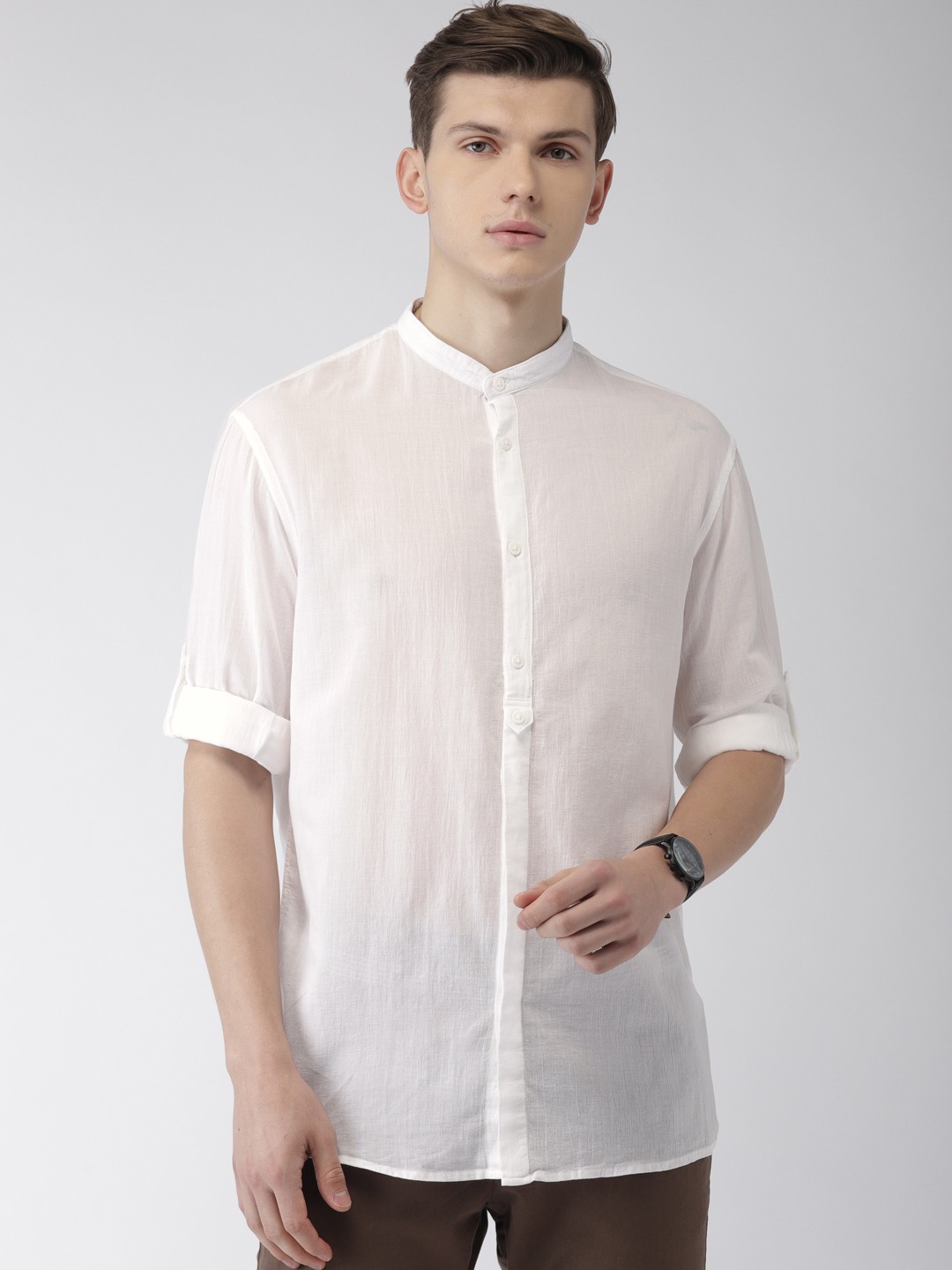 

Celio Men Off-White Regular Fit Solid Casual Semi sheer Shirt