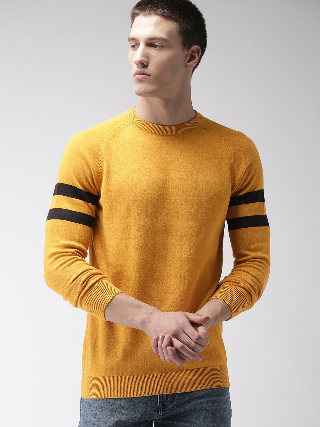 

Celio Men Mustard Yellow Solid Sweater