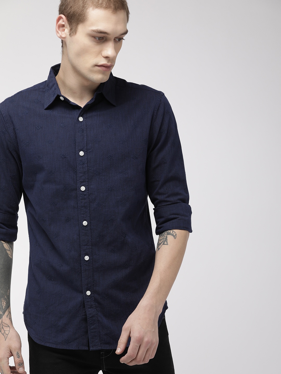

Levis Men Navy Blue Slim Fit Self Design Casual Shirt