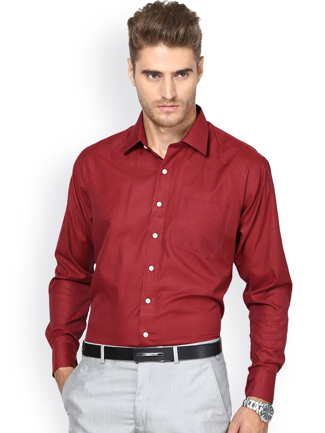 

Shaftesbury London Maroon Standard Fit Party Shirt