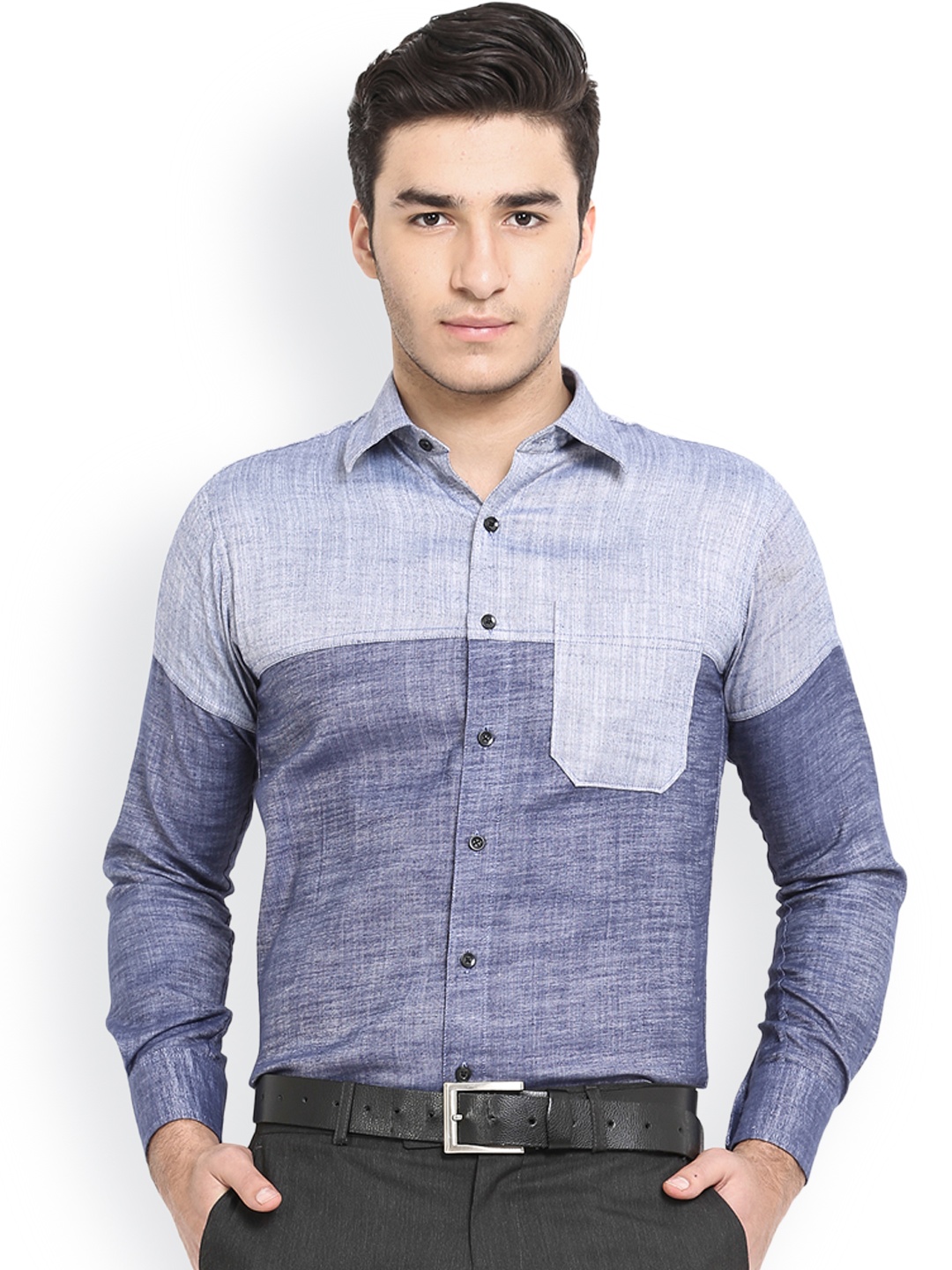 

Shaftesbury London Blue Denim Slim Fit Formal Shirt