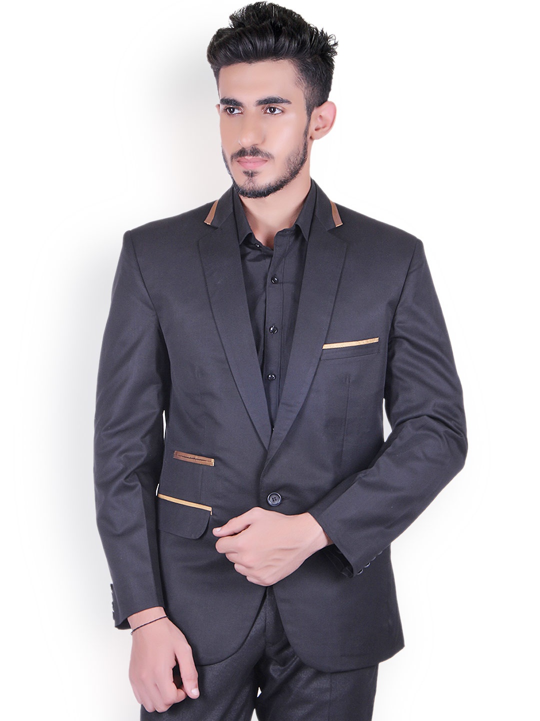 

Shaftesbury London Men Black Regular Fit Single-Breasted Formal Blazer