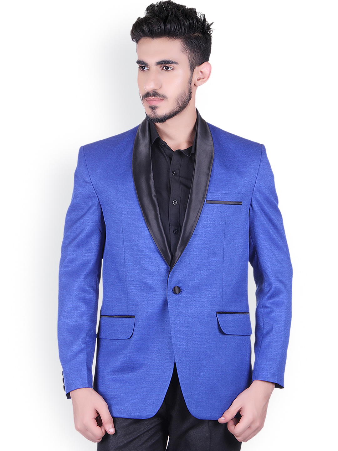 

Shaftesbury London Men Blue Regular Fit Linen Single-Breasted Party Tuxedo