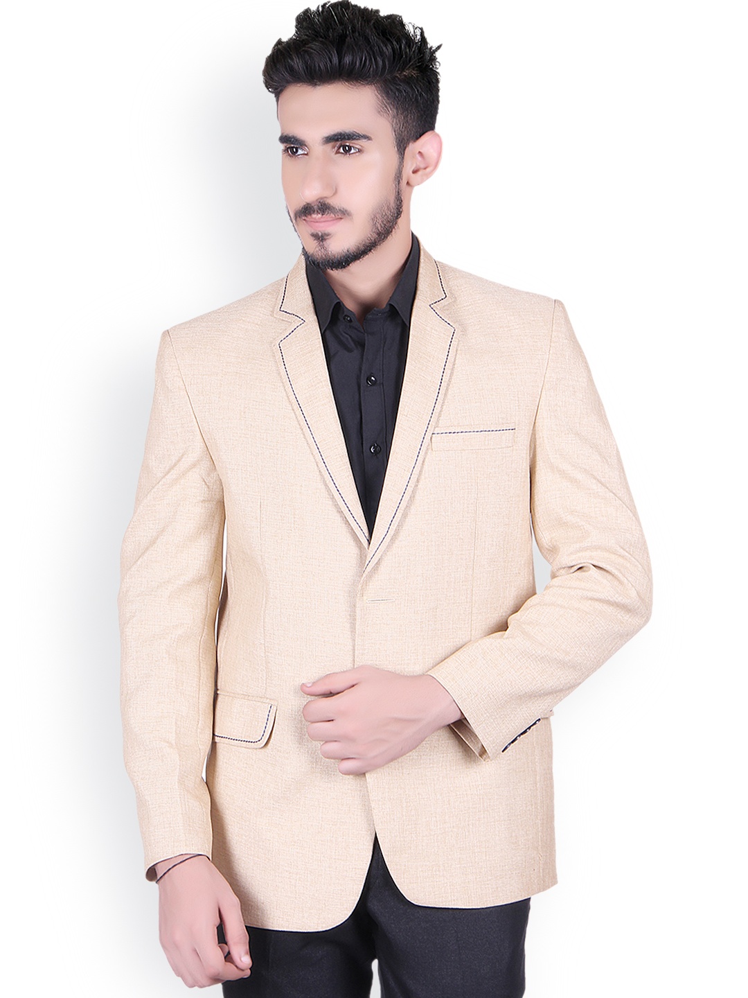 

Shaftesbury London Men Beige Regular Fit Linen Single-Breasted Casual Blazer