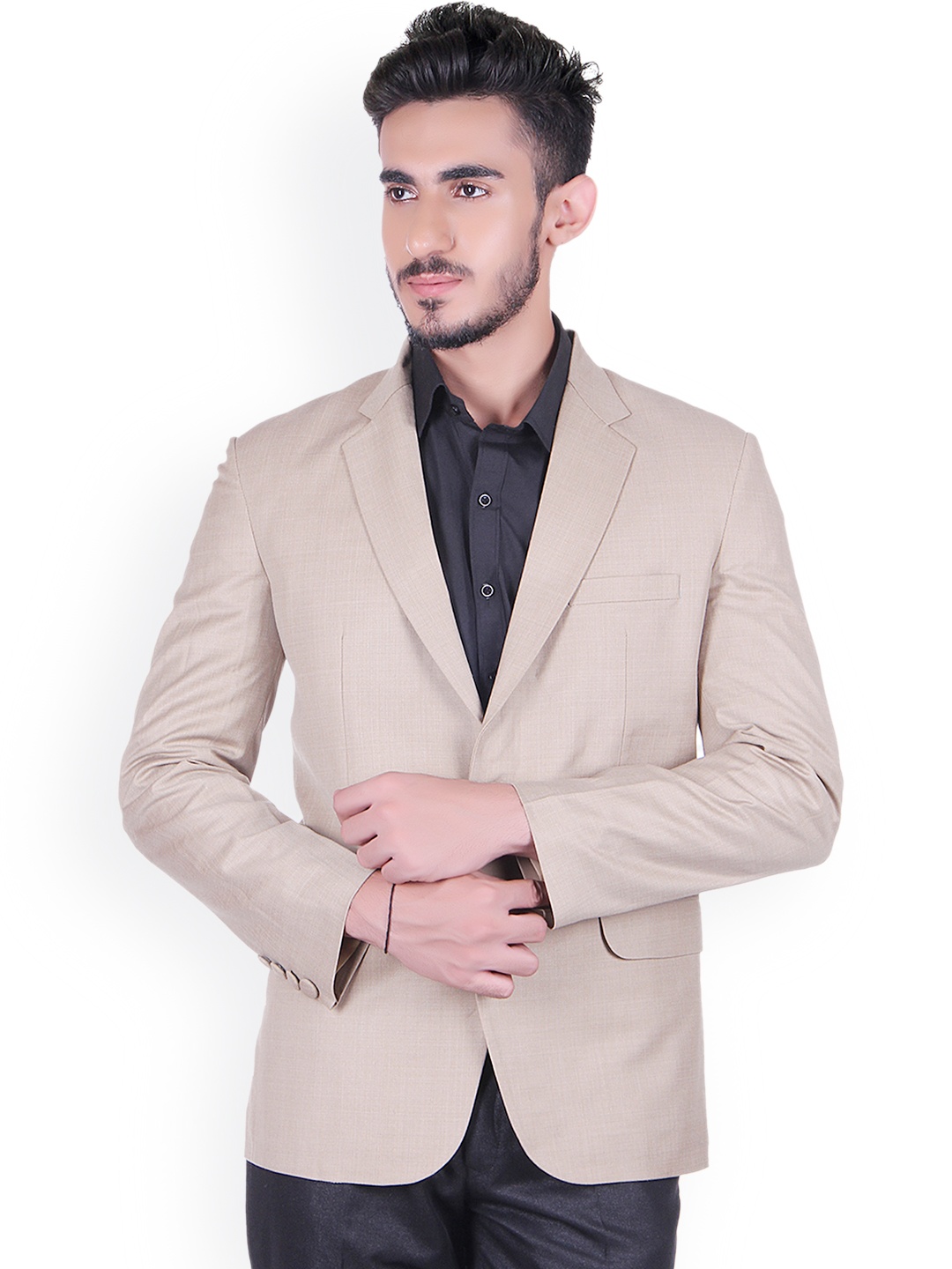 

Shaftesbury London Men Beige Regular Fit Single-Breasted Formal Blazer