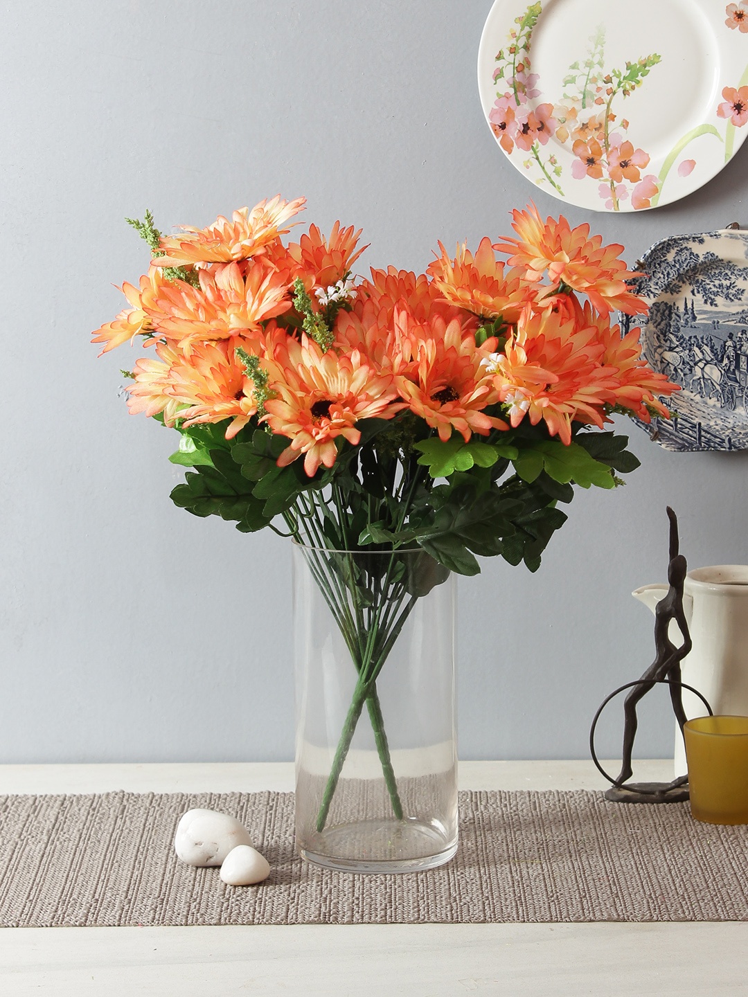 

Fourwalls Set of 2 Peach-Coloured & Green Artificial Gerbera Flower Bunches without Pot