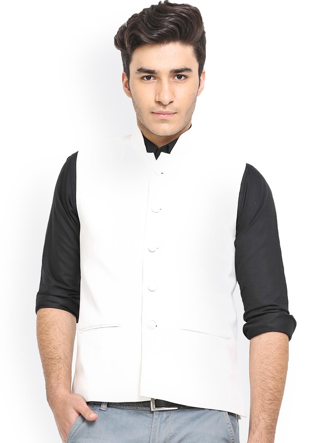 

Shaftesbury London White Jute Nehru Jacket