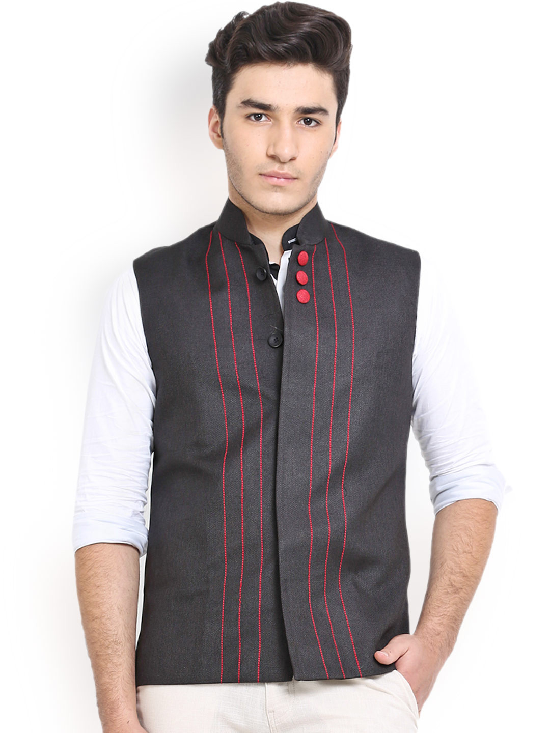 

Shaftesbury London Black Jute Nehru Jacket