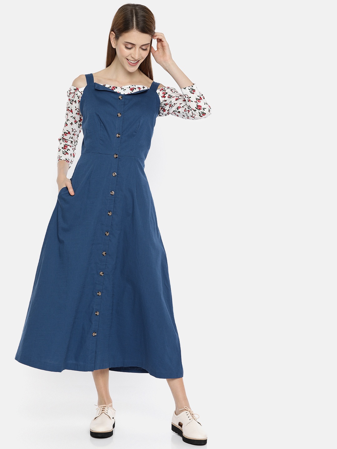 

ONLY Women Blue Solid A-Line Dress