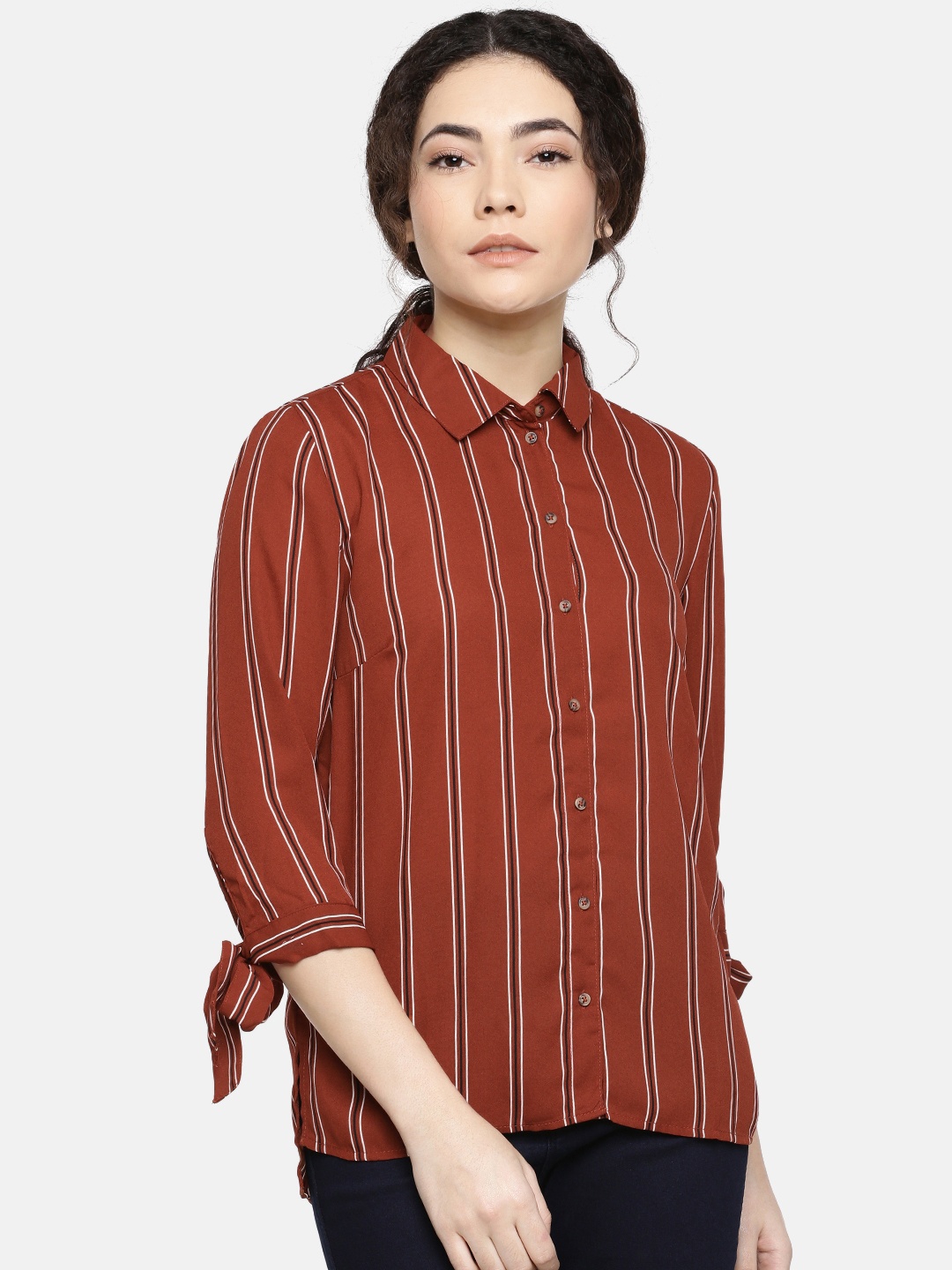 

ONLY Women Brown Regular Fit Striped Casual Shirt
