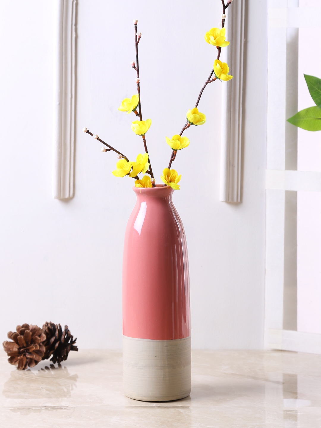 

TAYHAA Pink & Beige Ceramic Flower Vase