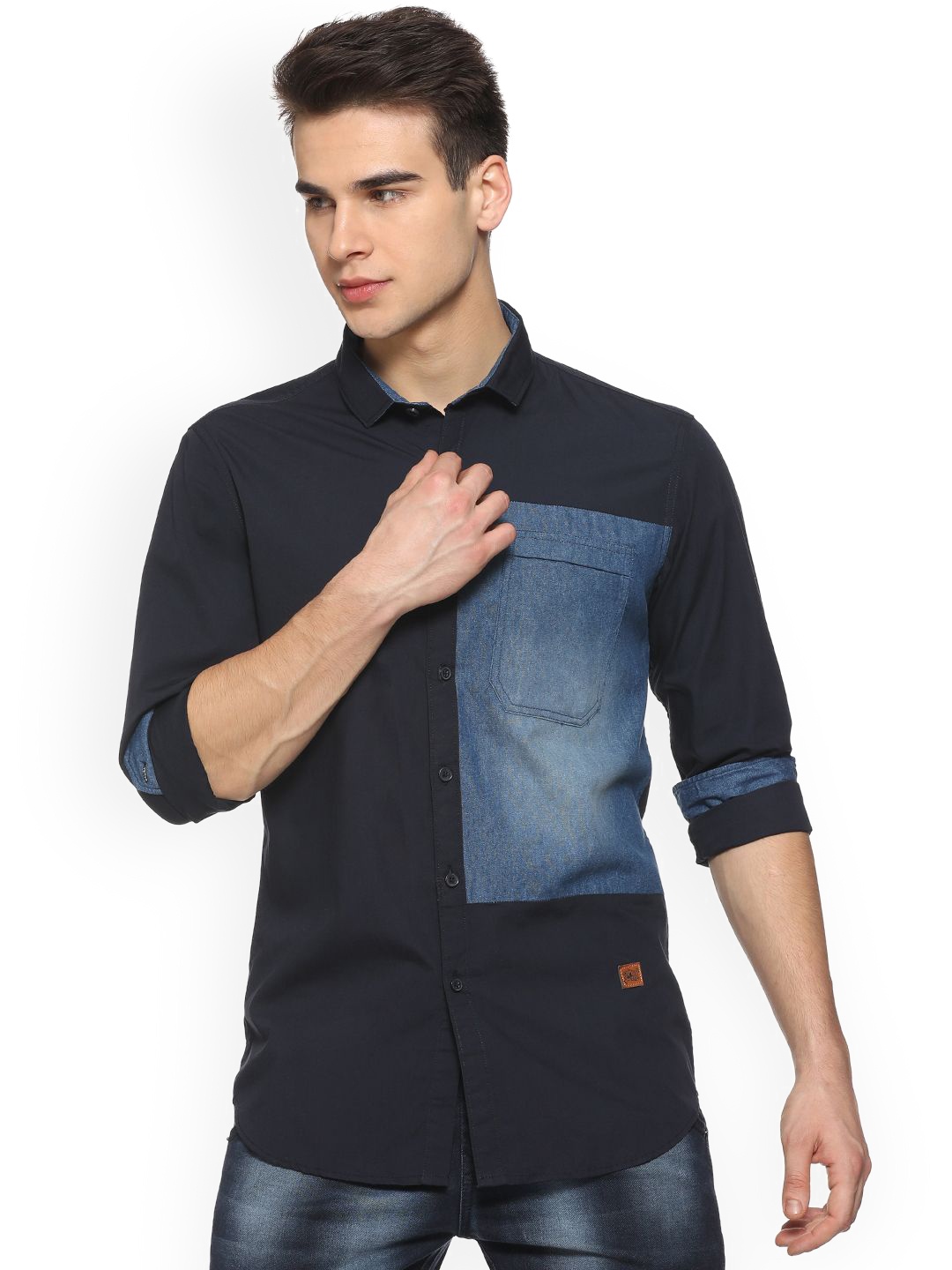 

Campus Sutra Men Black & Blue Regular Fit Colourblocked Casual Shirt