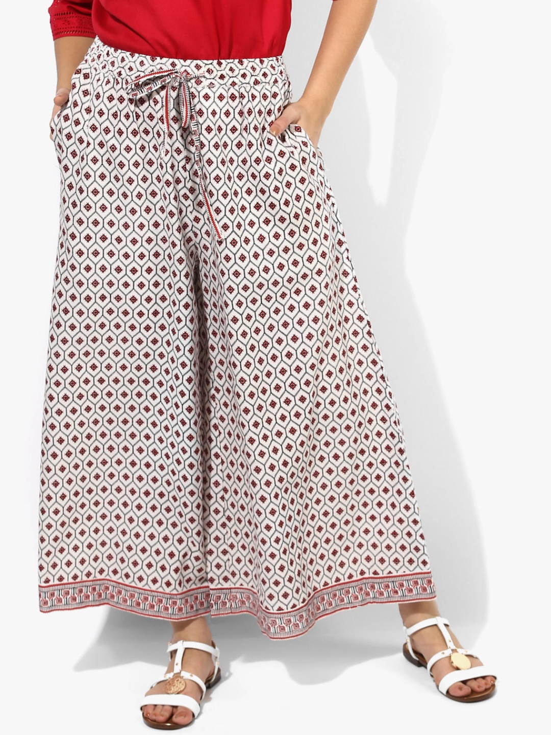

RANGMANCH BY PANTALOONS Women Off-White Printed Flared Palazzos
