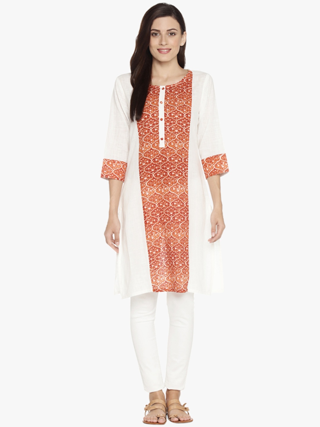 

RANGMANCH BY PANTALOONS Women Off-White Printed Straight Kurta