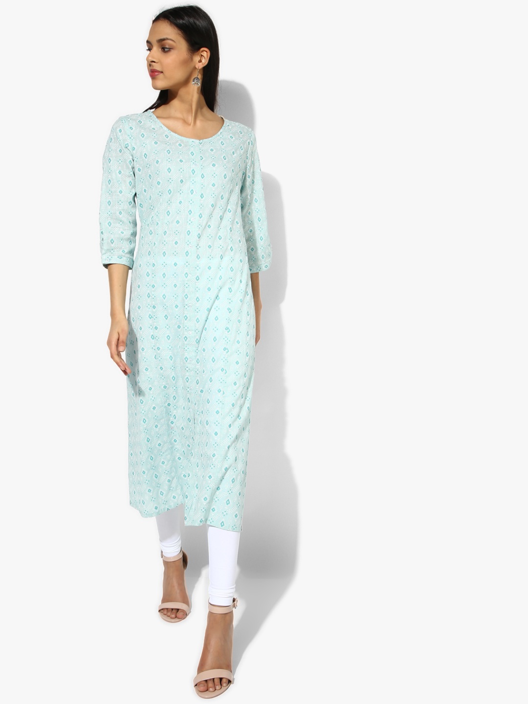 

RANGMANCH BY PANTALOONS Women Turquoise Blue Printed A-Line Kurta