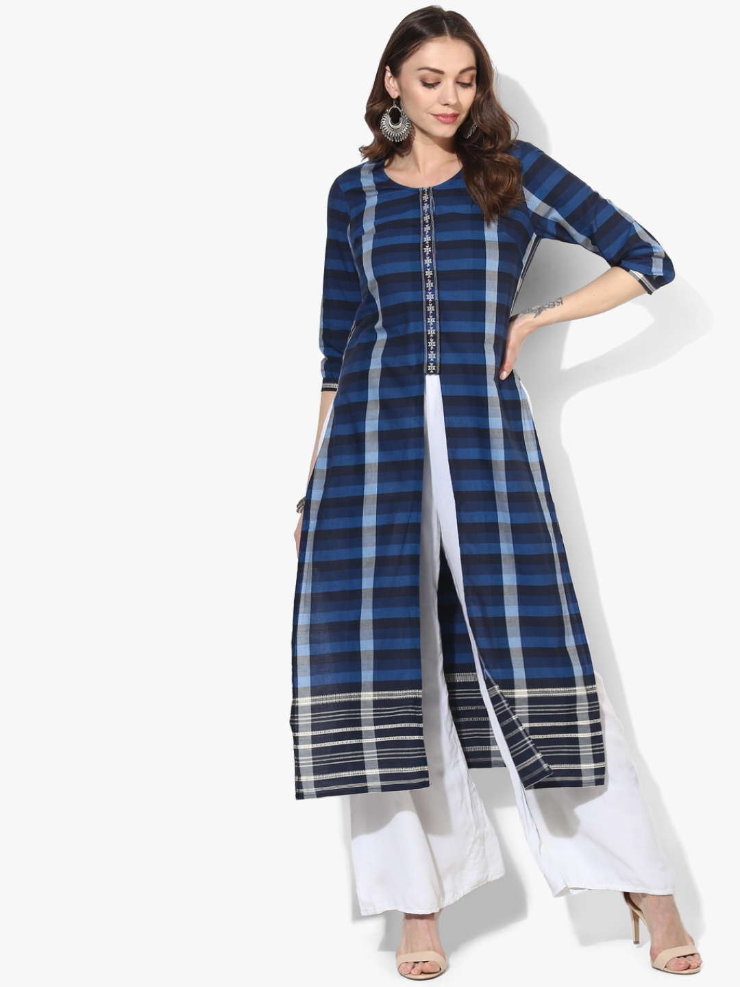 

Fusion Beats Women Blue Checked Straight Kurta