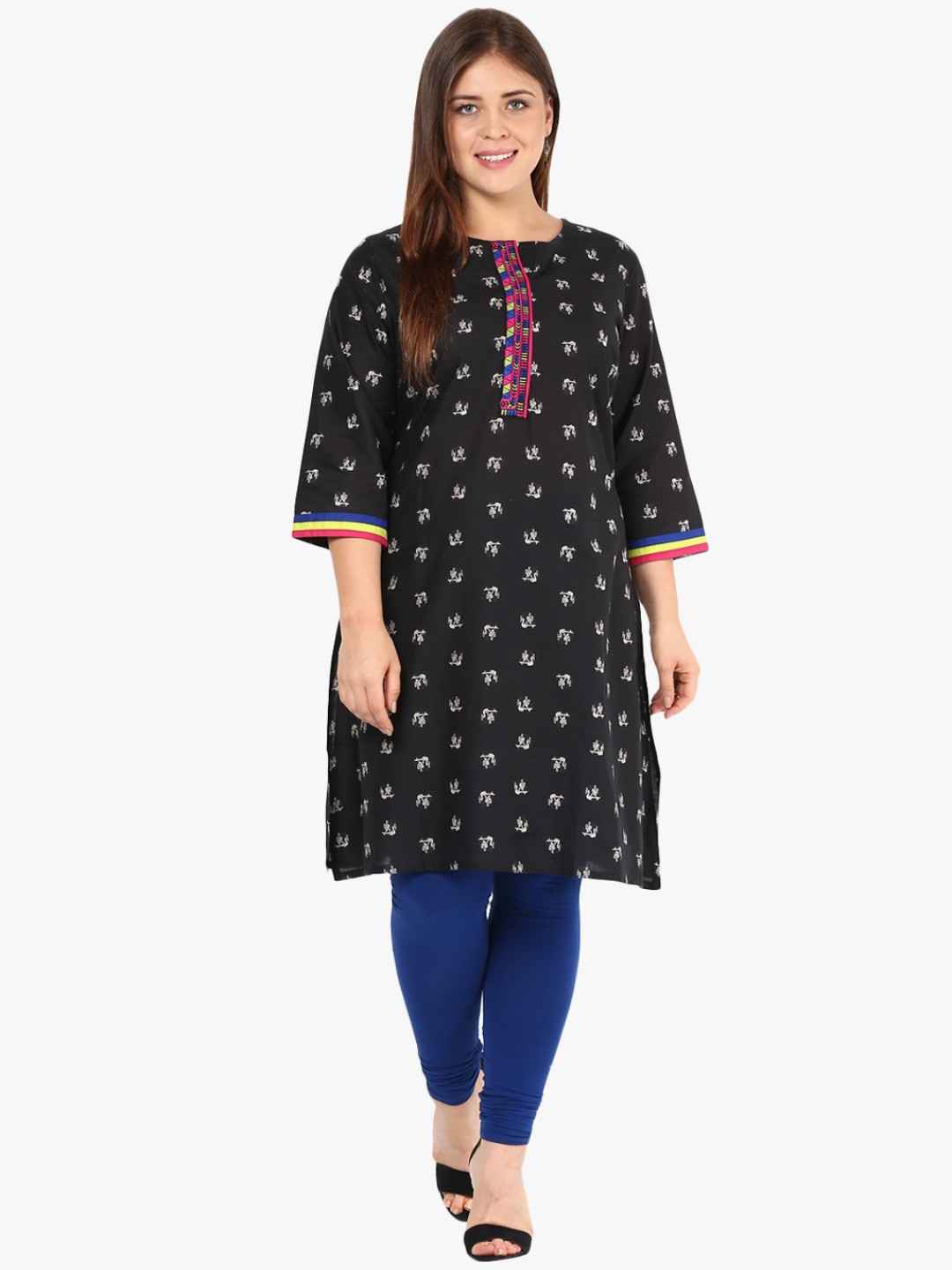 

ALTOMODA by Pantaloons Plus Size Women Black Printed Straight Kurta