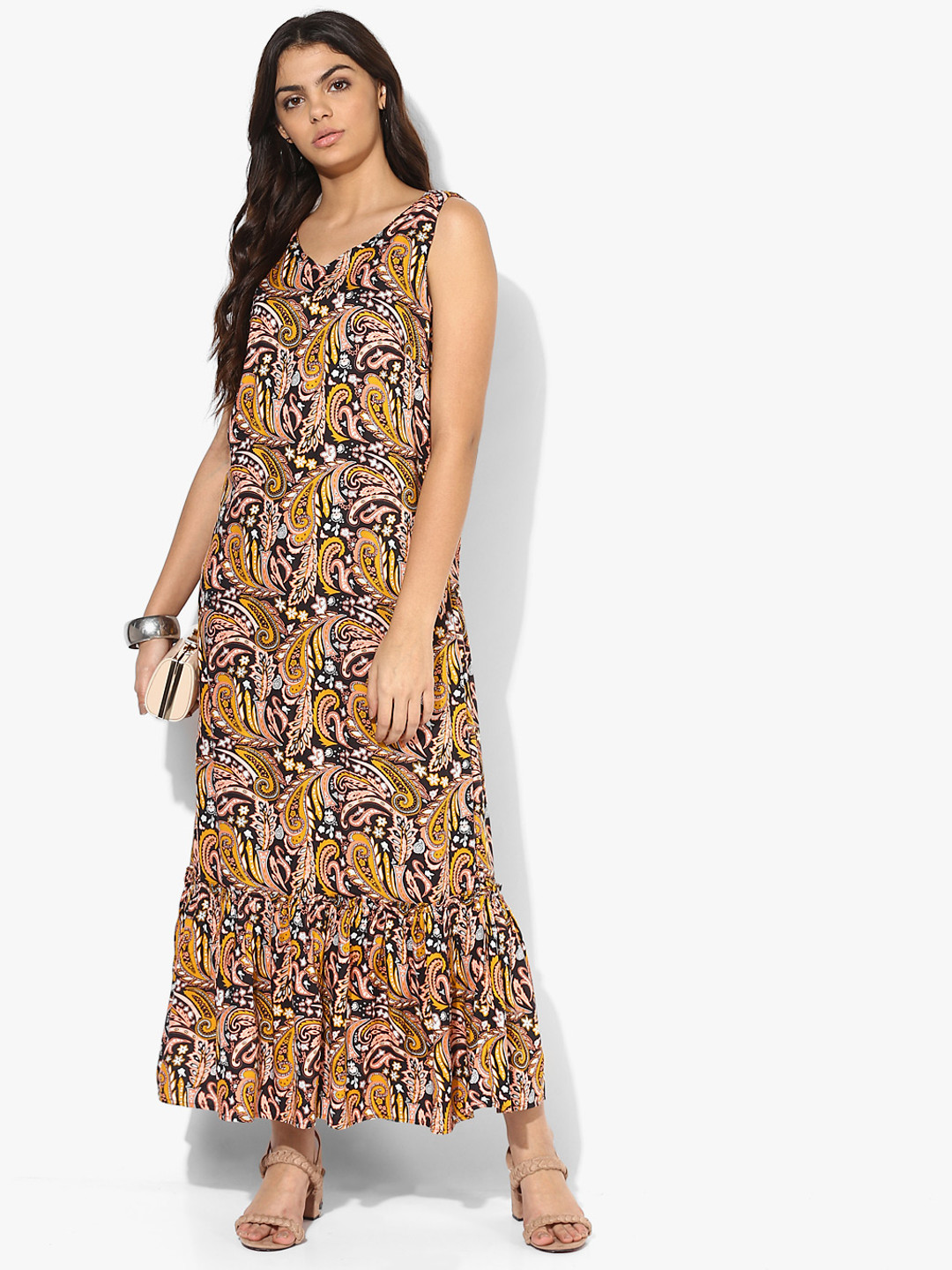 

Annabelle by Pantaloons Black & Mustard Yellow Paisley Printed Maxi Dress