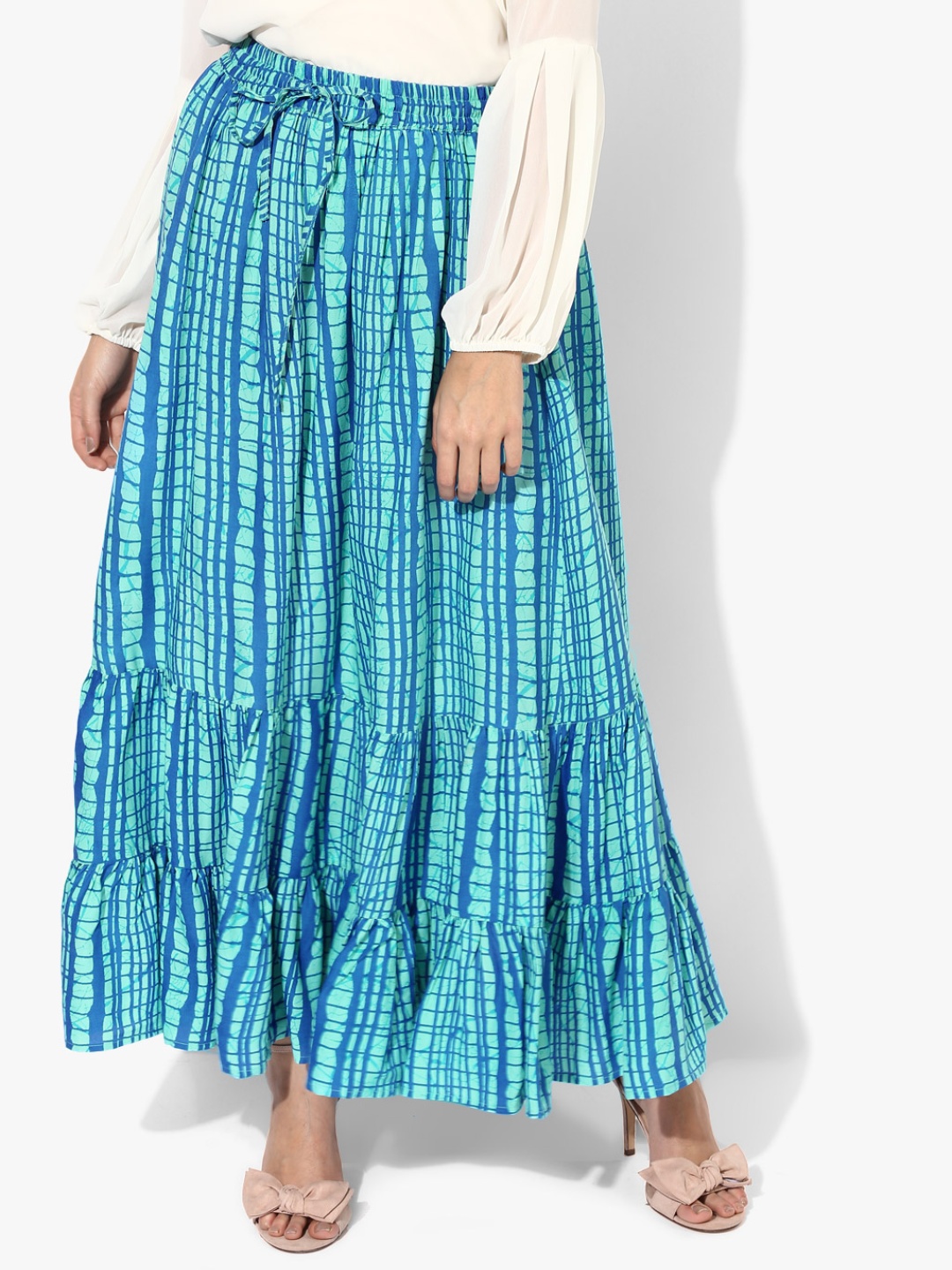 

AKKRITI BY PANTALOONS Women Blue Printed Maxi Flared Skirt