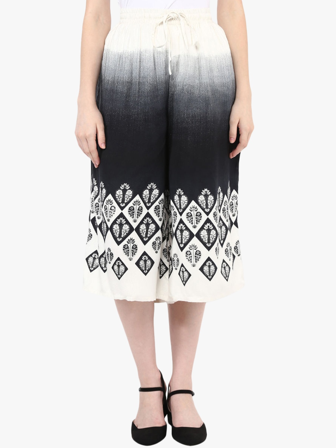 

White Printed Flared Fit Palazzo