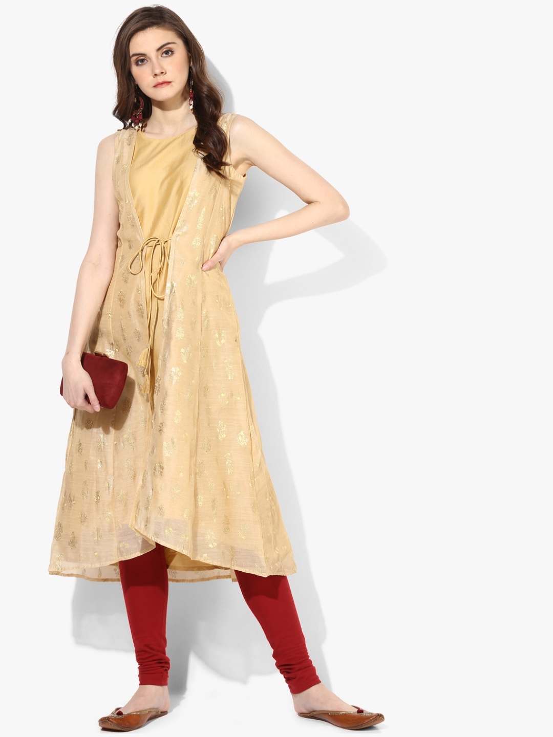 

RANGMANCH BY PANTALOONS Women Beige & Gold-Toned Printed Straight Kurta