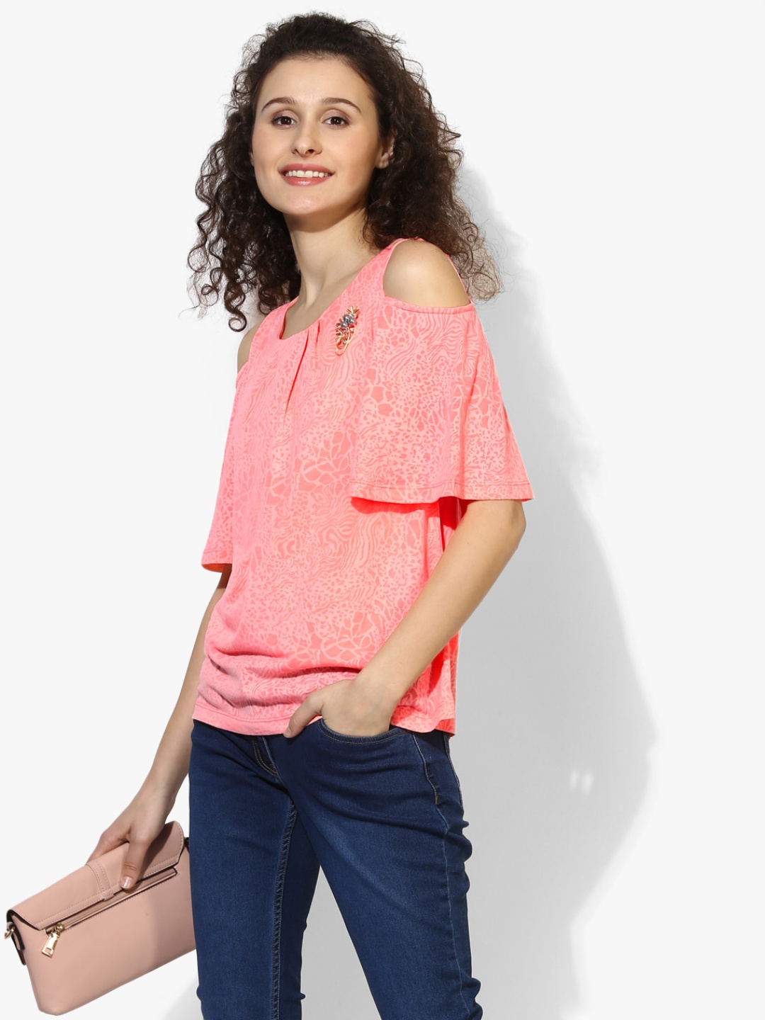 

Peach Printed Pure Cotton Pure Cotton Top