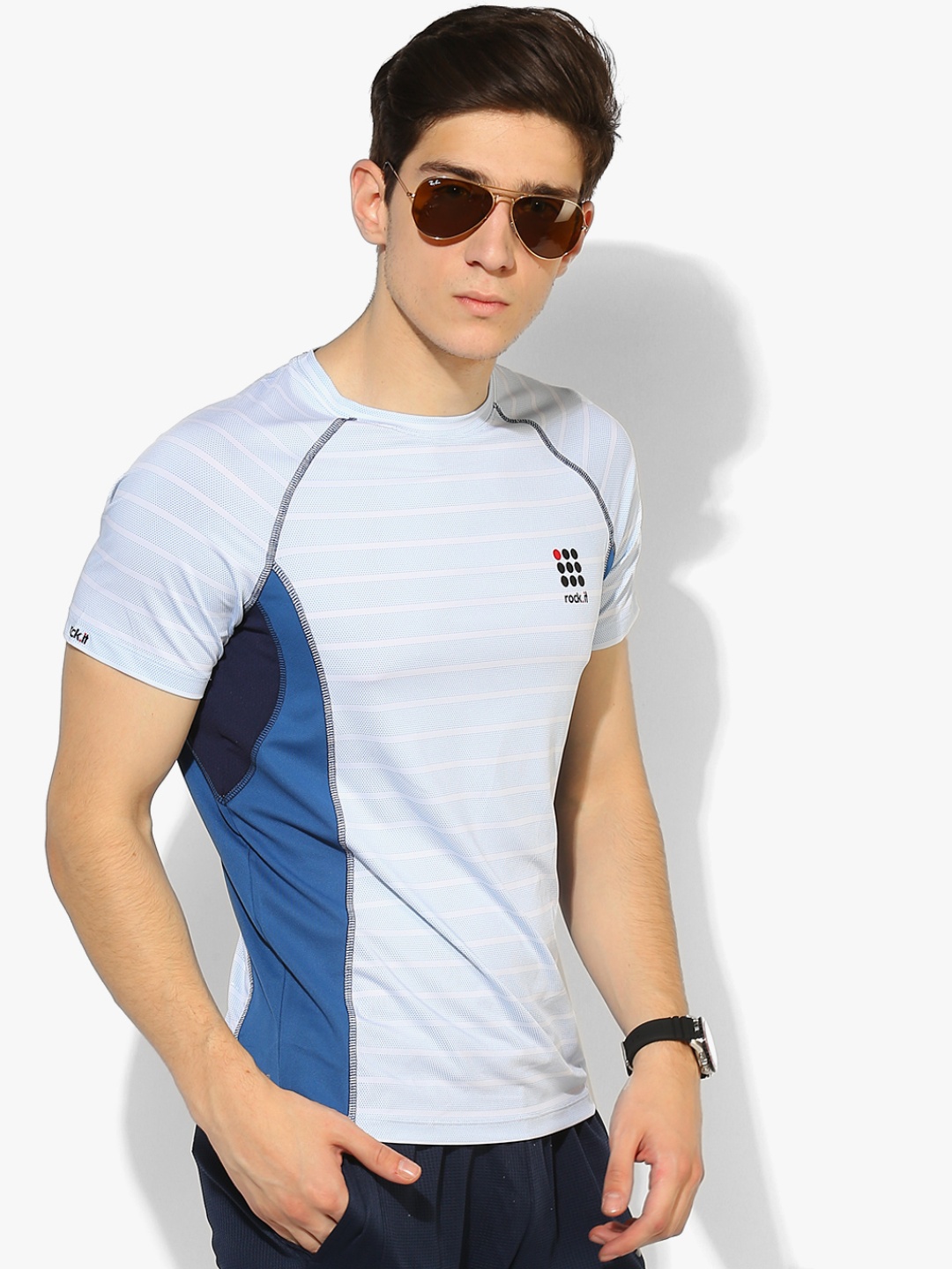 

Light Blue Striped Round Neck T-Shirt