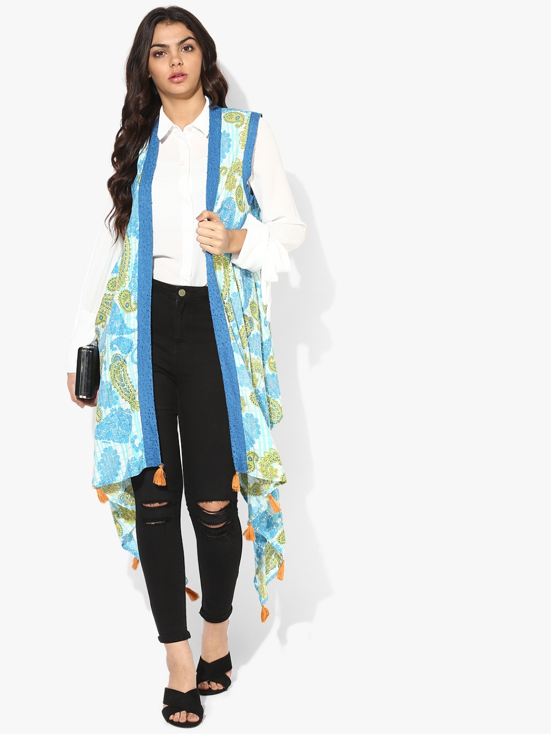 

AKKRITI BY PANTALOONS Printed Asymmetric Hem Shrug, Blue