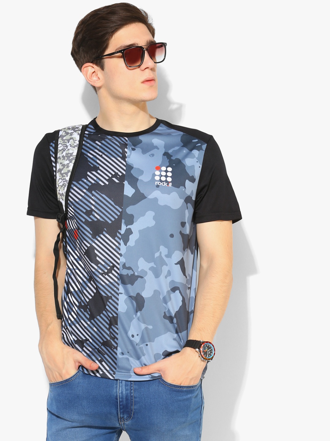 

Multicoloured Printed Round Neck T-Shirt, Multi
