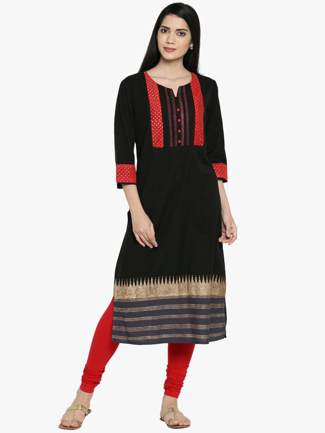 

RANGMANCH BY PANTALOONS Women Black Printed Straight Kurta