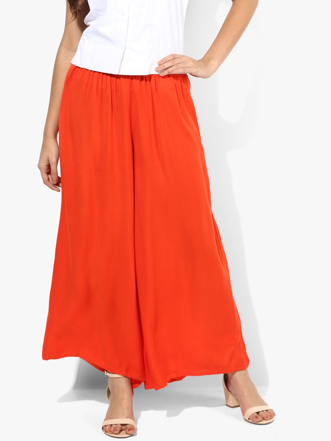 

RANGMANCH BY PANTALOONS Women Orange Solid Flared Palazzos