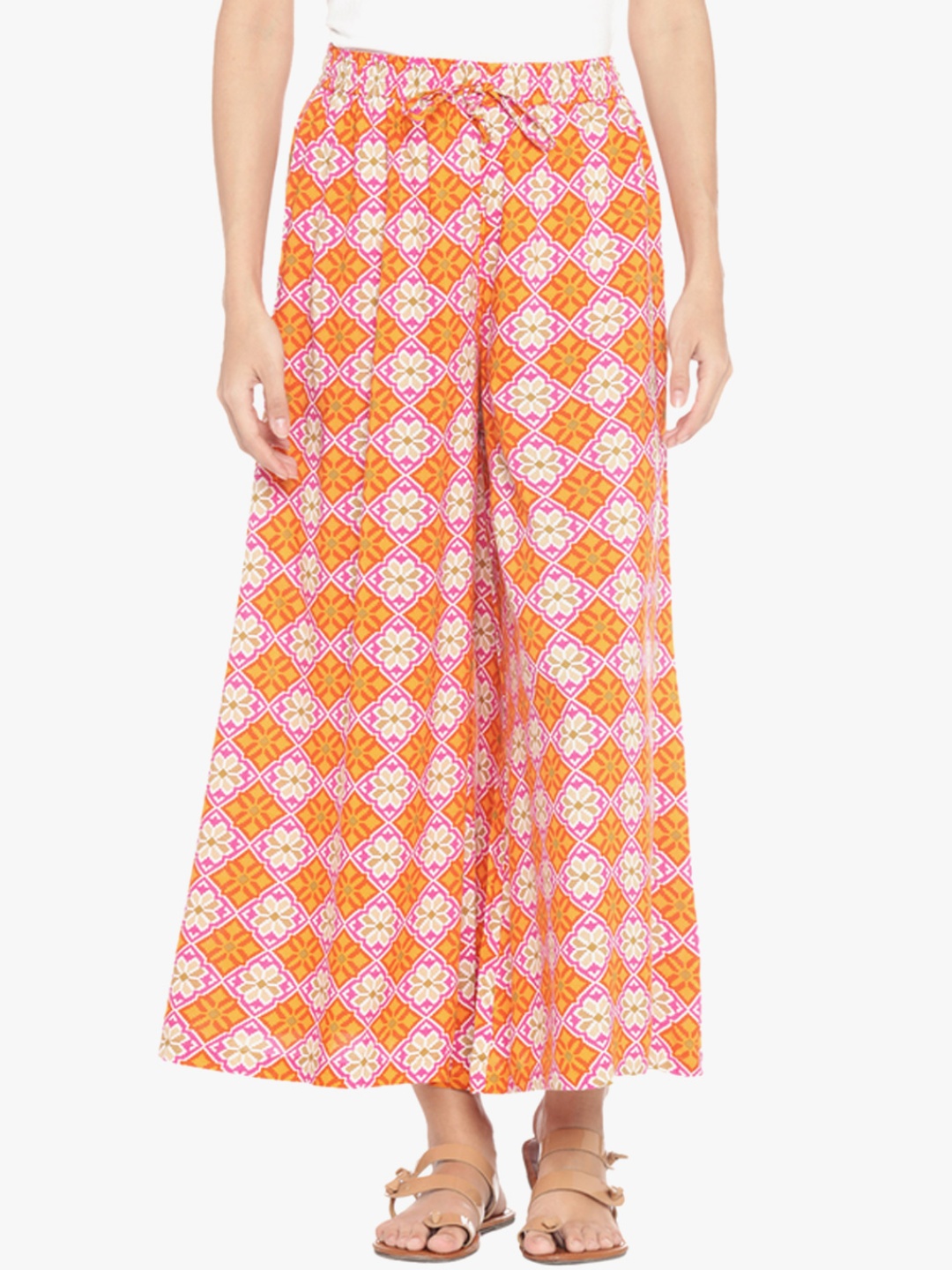 Orange Printed Regular Fit Palazzo