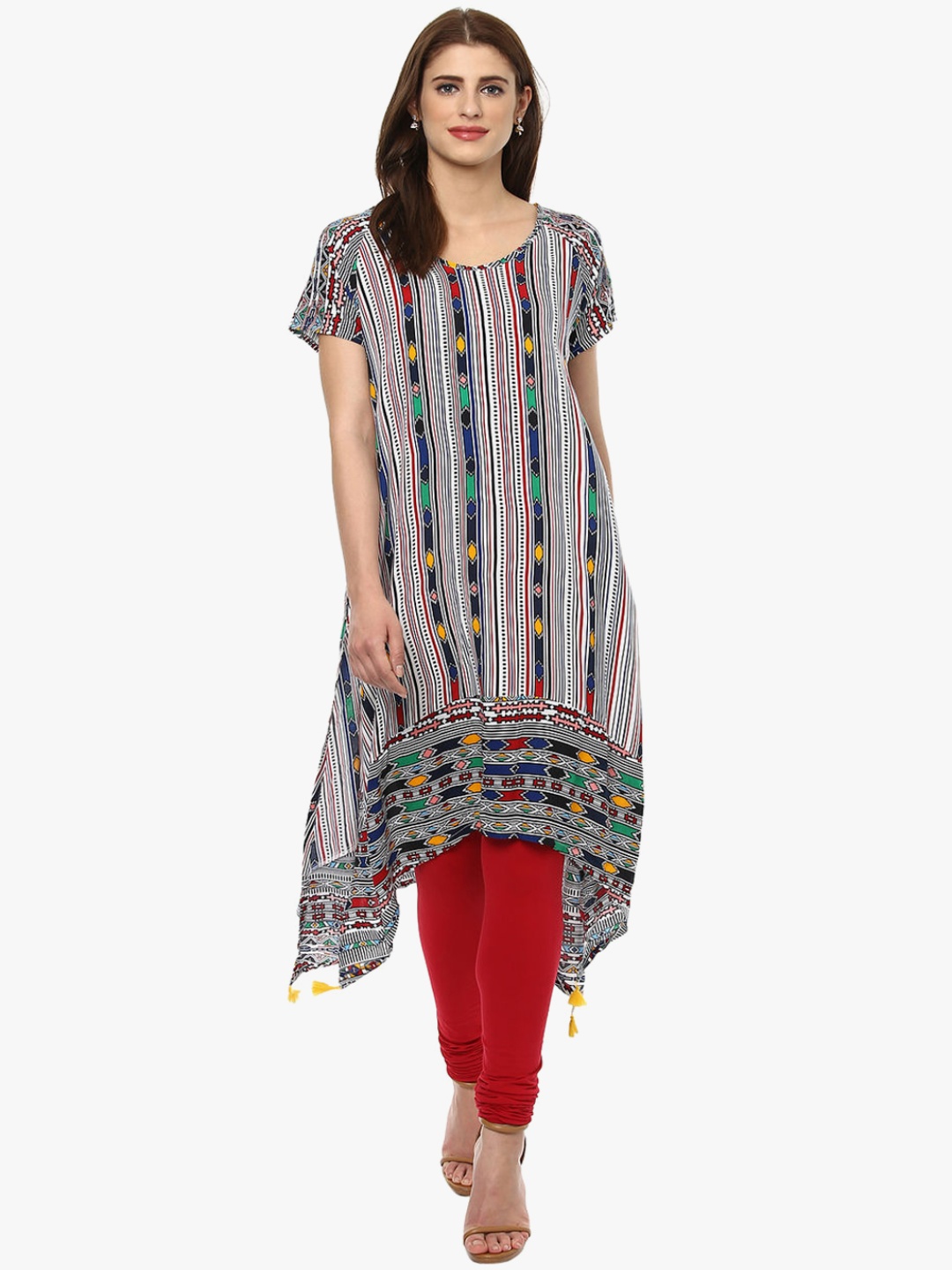 

AKKRITI BY PANTALOONS Women Multicoloured Striped A-Line Kurta, Multi