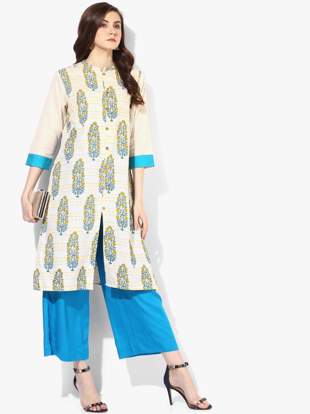 

RANGMANCH BY PANTALOONS Women Off-White & Blue Printed Straight Kurta