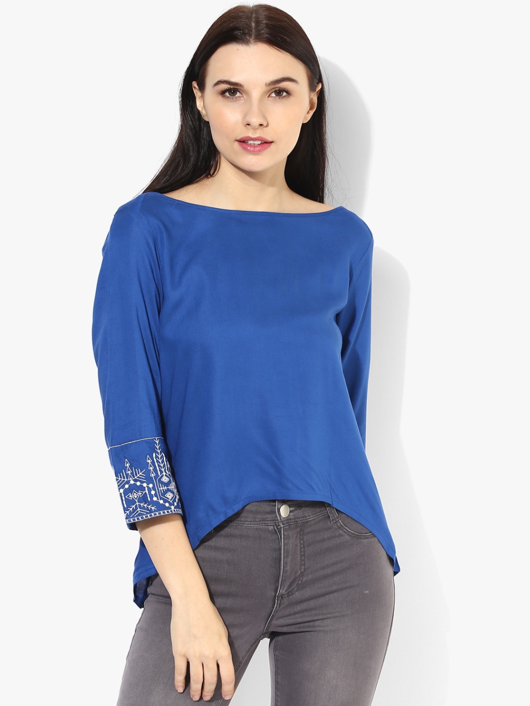 

Global Desi Women Blue Solid Top