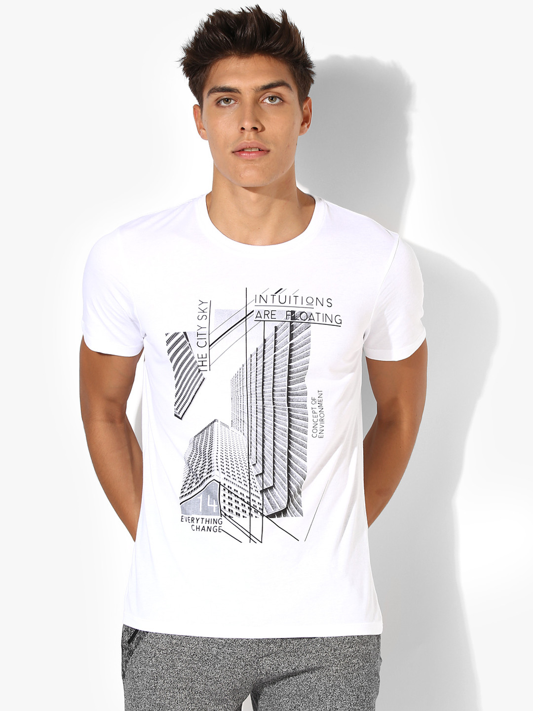 

White Printed Regular Fit Round Neck T-Shirt