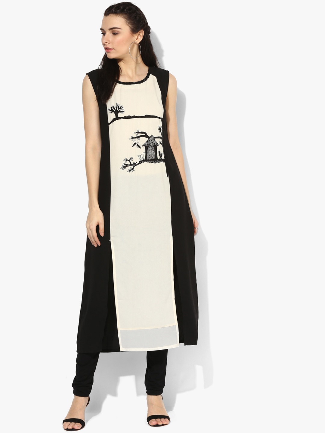 

WISHFUL by W Women Off White Embellished Crepe Kurta