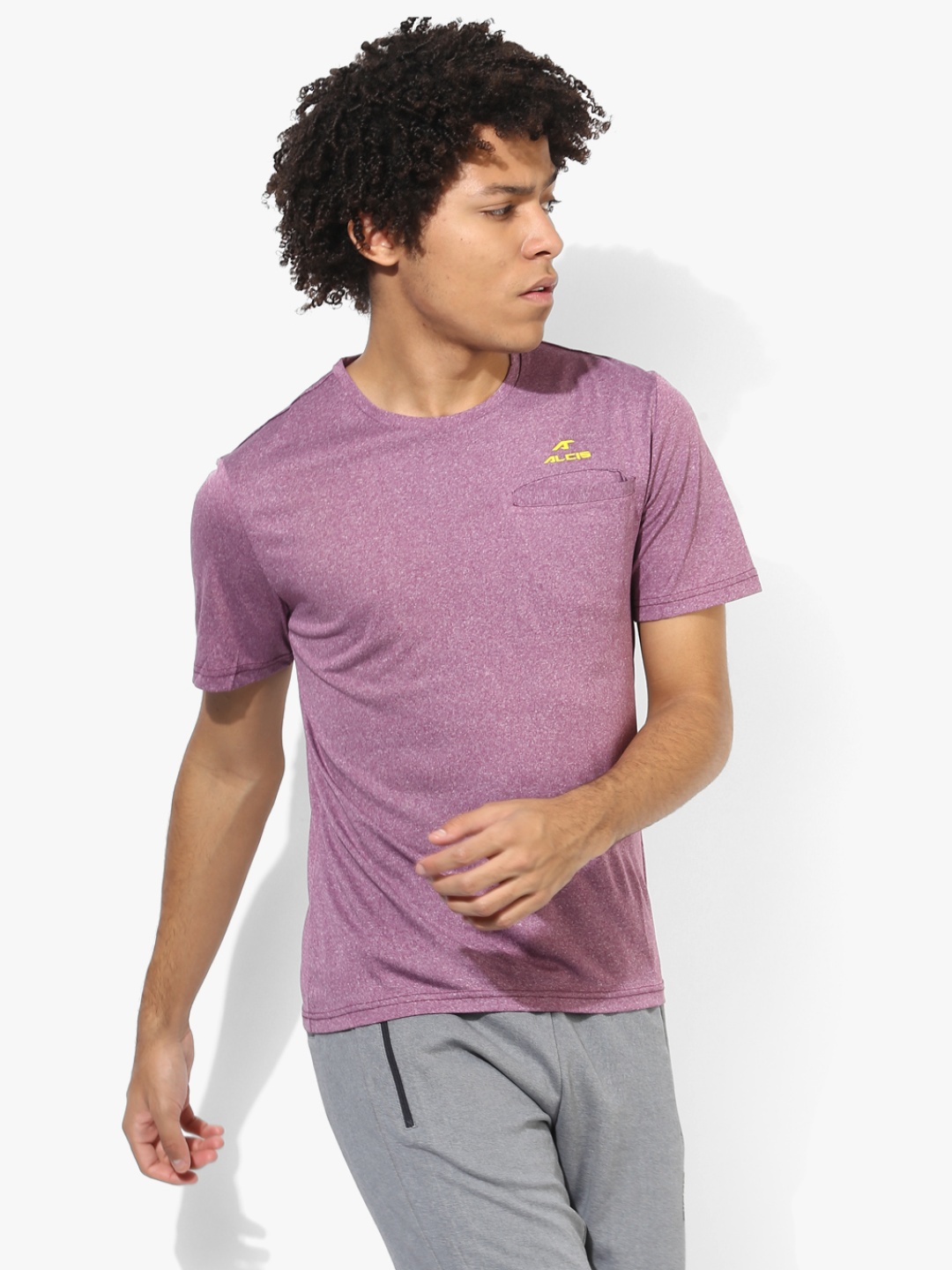 Mauve Textured Round Neck T-Shirt