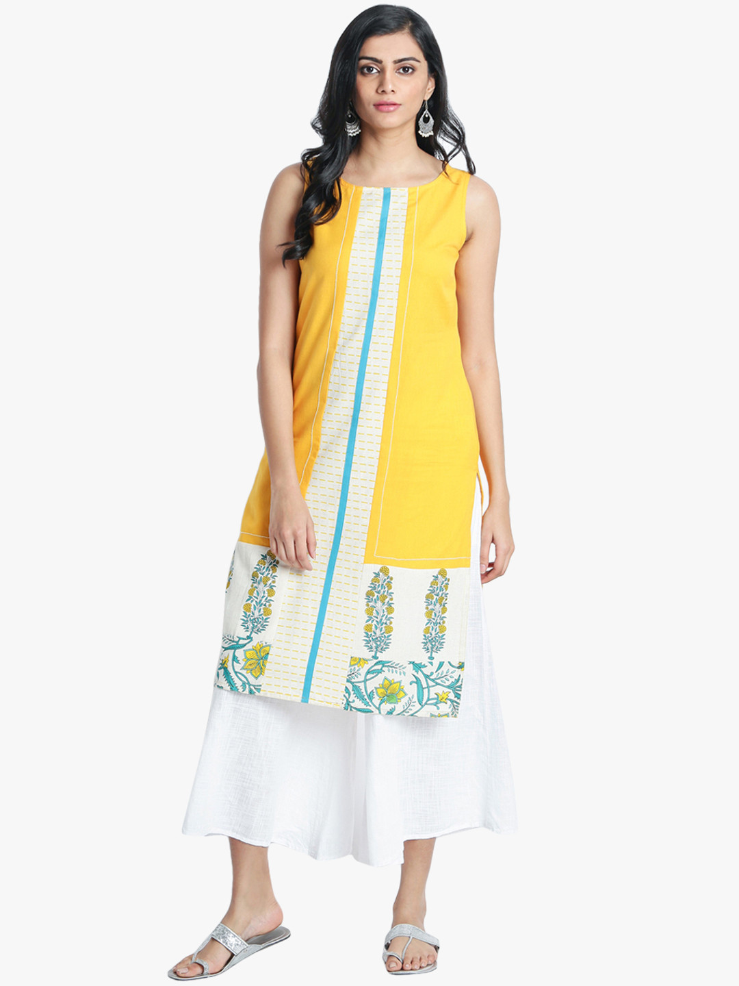 

RANGMANCH BY PANTALOONS Women Yellow Colourblocked Straight Kurta