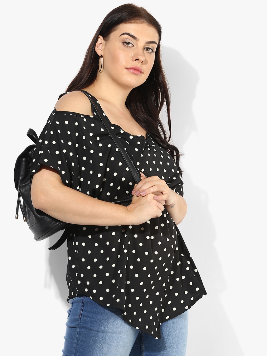 

Qurvii Plus Size Women Black Polka Dot Print Top