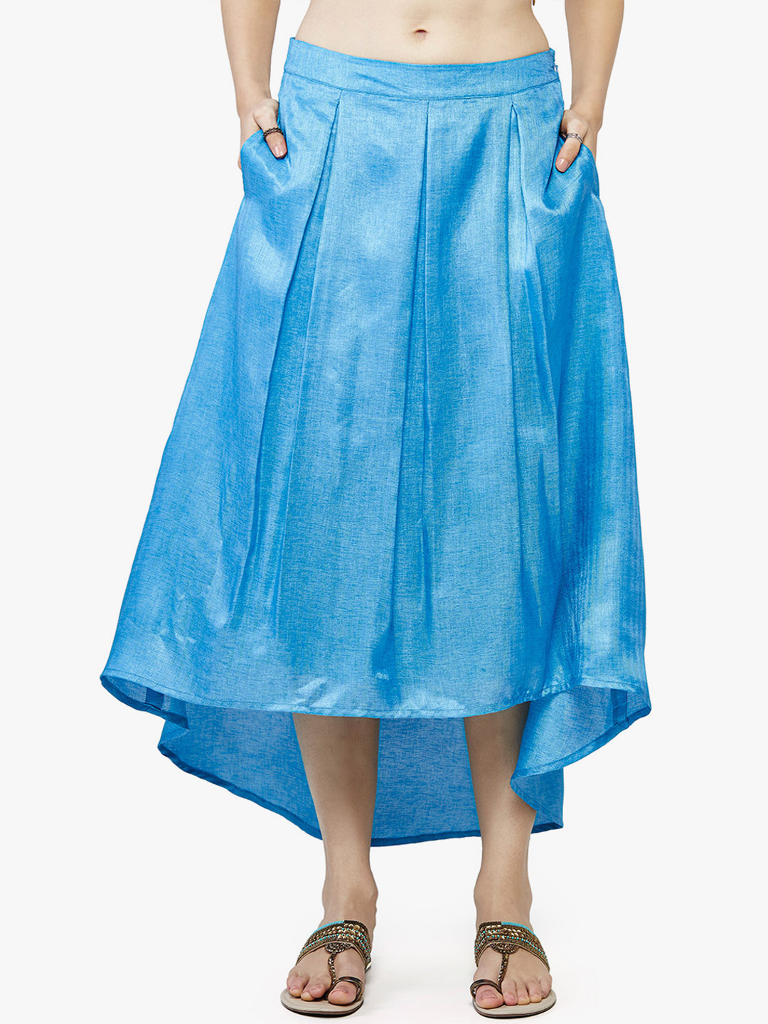 

Global Desi Blue Solid A-Line Flared Skirt
