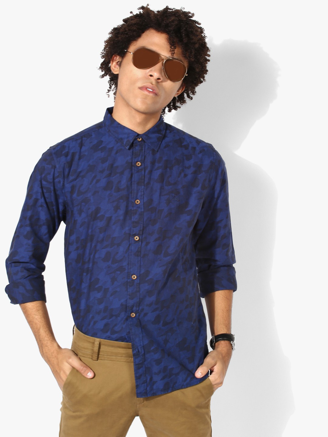

Navy Blue Printed Slim Fit Casual Shirt