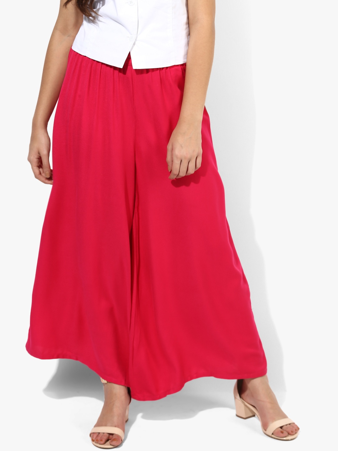 

RANGMANCH BY PANTALOONS Women Fuchsia Pink Solid Flared Palazzos