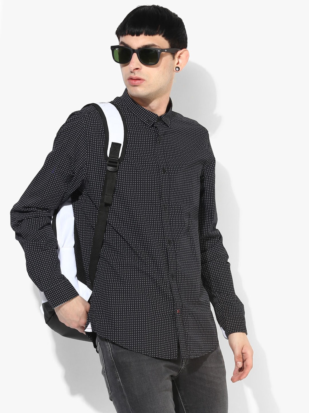 

Black Printed Slim Fit Casual Shirt