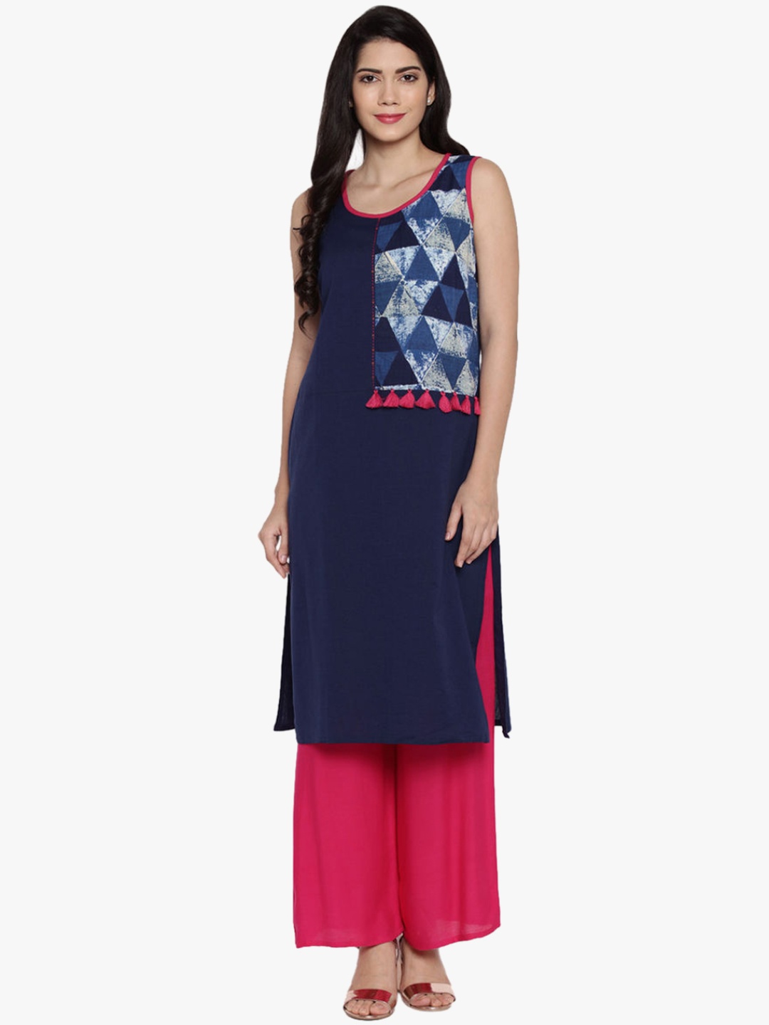 

RANGMANCH BY PANTALOONS Women Navy Blue Printed Straight Kurta